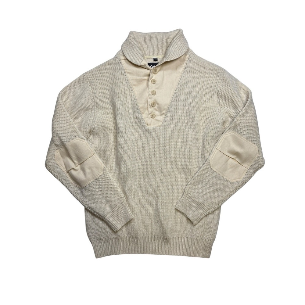 Schott NYC Wool Shawl Neck Ivory Sweater Mens XL Heavyweight  Pullover